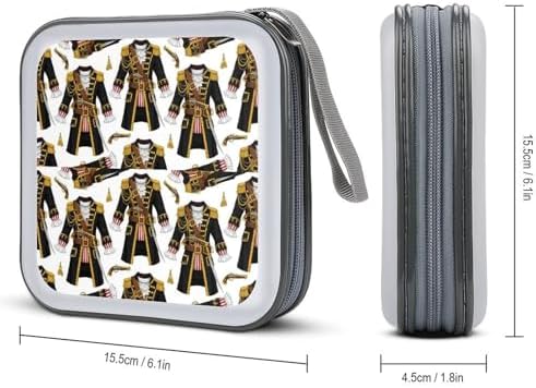 40-Disc Hard Shell Storage Wallet Pirate Costume, DVD CD Binder with Carry Strap, Portable Protective Organizer for Travel Office