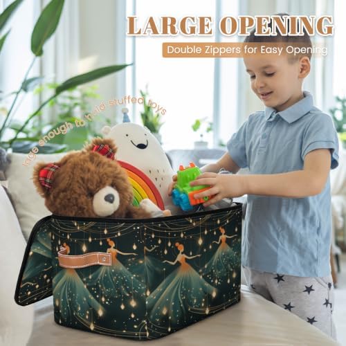 Ballet Collapsible Fabric Storage Bin with Lid | Storage Basket, Foldable, Waterproof, Handle, Large, Closet Organizer, Home, Ballerina Dancer