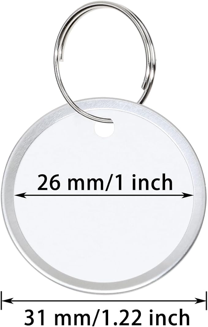 ONLYKXY 60pcs Round Paper Label Tag with Split Ring for Key Chain,Universal Identifiers Name Luggage Marking Tag with Metal Rim Blank Coded Price Display Hanging for Home,Office (White, 1 in)