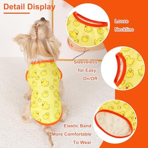 Dog Shirt Vest Dog Clothes for Small Dogs Boy Girl Stretchy Summer Puppy T-Shirts Soft Breathable Lightweight Puppy Sweatshirt Pet Cat Outfit (Yellow Duck, Large)