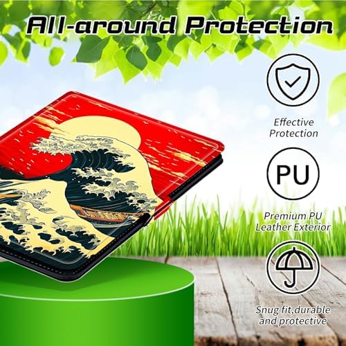 Universal Tablet Case for T-Mobile Revvl Tab 2 10.1" 2025/Revvl Tab 5G 10.36" 2023, 360 Degree Rotating Kickstand Protective Stand PU Leather Shell Cover for 9"-10.5", Red Sky Waves