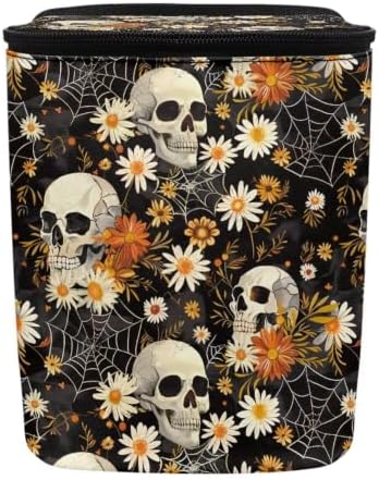 Daisy Skeleton Skull Print Car Trash Can with Lid Proof Organizer and Storage Bag Car Garbage Can with Adjustable Straps for Cars Truck,SUV