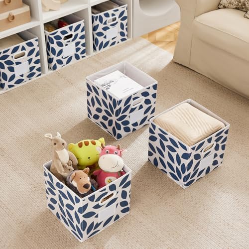 MAX Houser 6 Pack Foldable Fabric Storage Bins with Handles, Blue 12 inch | foldable cube storage bins with dual carry handles. 12"x12"x12" size fits cube closet organizers.Closet & Bedroom Organizer