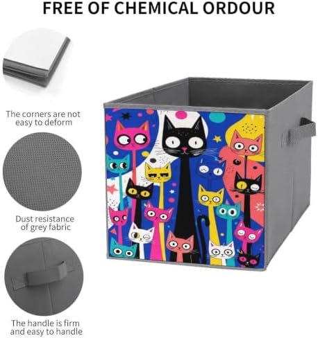 Cats Colorful Storage Bin with Handles, Oxford Fabric Foldable Storage Cube Organizer for Clothes, Towels, Bedroom, Living Room, Home Organization