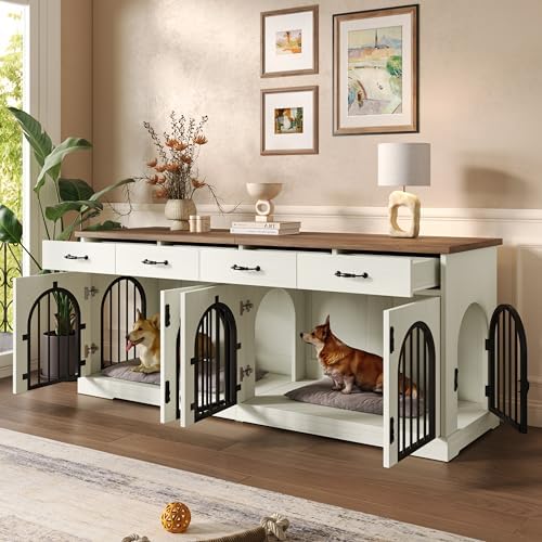 70.8" Large Dog Crate Furniture with Removable Divider/4 Storage Space | Multi‑Purpose Indoor Dog Kennel Works As Tv Stand End Table,Six Access Doors,For Small Medium Multi‑Dog Households