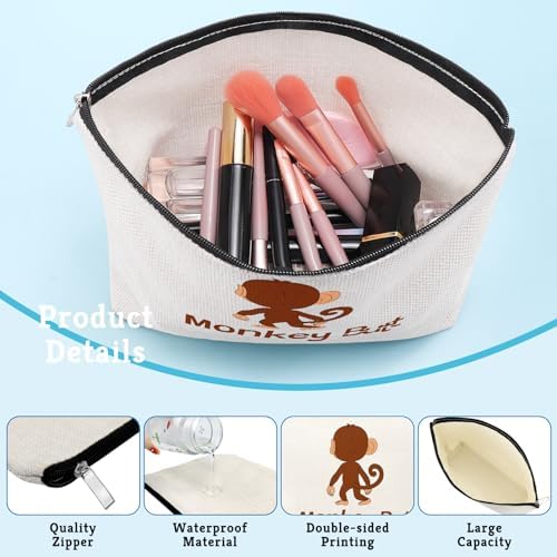 Cute Monkey Print Makeup Bag Monkey Lover Gift for Daughter Animal Monkeys Lovers Women Girls Sister Best Friend Mom Pet Coworker Graduation Mothers Day Christmas Birthday Cosmetic Bag with Zipper