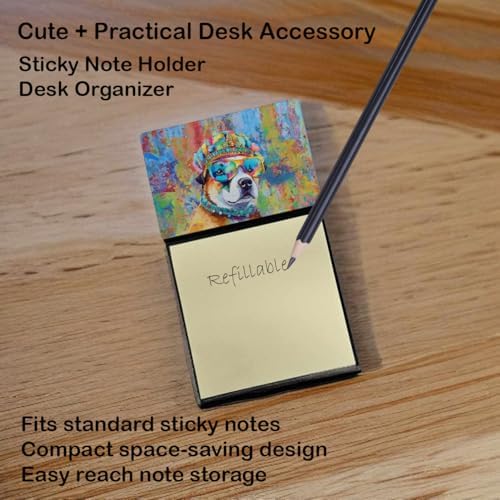 Caroline's Treasures Akita Hippie Dawg Sticky Note Holder Refillable Dispenser Self-Sticky Note Pads, Memo Pads Blank Desk Accessories