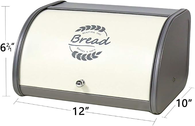 X458 Gray Bread Box Roll Top, Metal Bread Box for Kitchen Countertop, Large Space, Keeps Bakery Items Fresh Longer, Bread Bin for Kitchen Countertop, Breadbox to Store Cookies, Bagels, Muffins