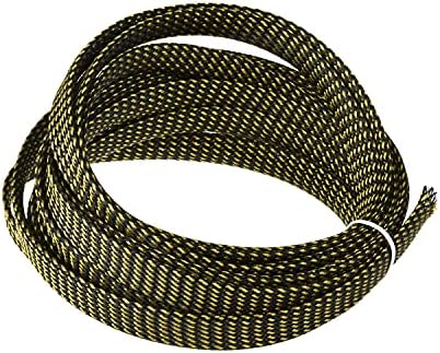 Jutagoss PET Expandable Braided Cable Sleeve, 16.4ft - 1/2 inch Black Gold Cable Management Sleeve, Wire Loom Tube Cord Protector for USB Cable, Power Cord, Audio Video and More, 1Pc