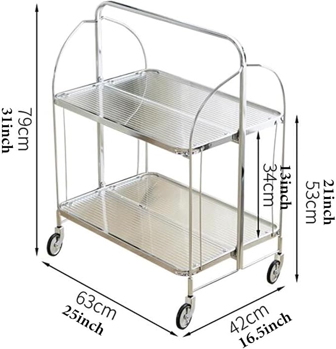 Folding Bar Cart with Wheels & Handle - Home Serving Trolley for Coffee, Tea Drinks Rolling Beverage Storage Kitchen Party (Gray)