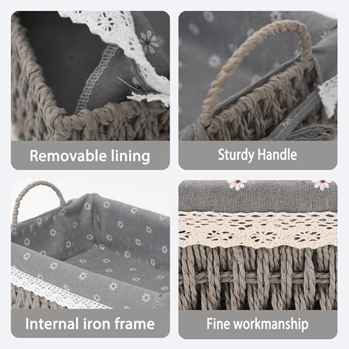 Set of 2 Paper Rope Storage Baskets with Handles & Liners
