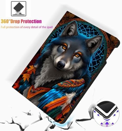 for Microsoft Surface Pro 8-13" 2021 Tablet Case,Auto Wake/Sleep,Adjustable Stand Protective Cover - Wolf Dreamcatcher