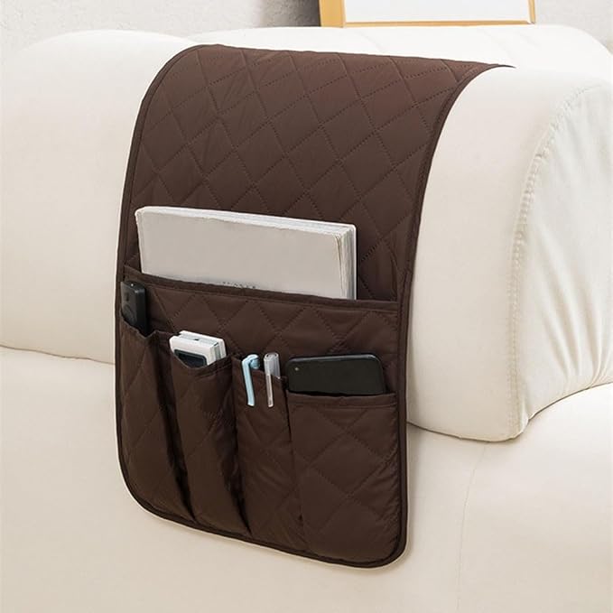 Sofa Armrest Covers Waterproof Polyester Fabric, Anti-Scratch Protection for Cats, Side Pocket Storage for Living Room Bedroom Office(brown)