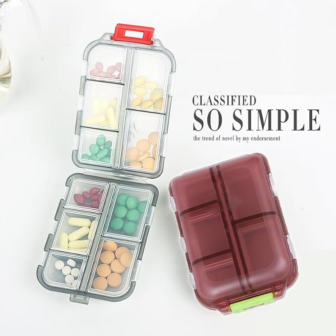 10 Compartment Pill Organizer Case, Travel Daily Medicine Pill Box | Small Size Weekly Viatamin Dispenser Reminder, Container for Medication, Supplement, Cod Liver Oil, Capsules, Calcium Tablet