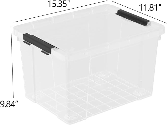24 Quart Stackable Clear Latching Bin with Lid and Wheel, 6-Pack | Plastic Organization Boxes with Lids