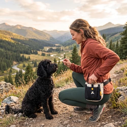 OllyDog Backcountry Day Bag | Dog Training Treat Pouch | Eco-Friendly Recycled Fabric Fanny Pack with Zipper Closure, Built-in Poop Bag Dispenser & Adjustable Waist Belt (Terrazzo)