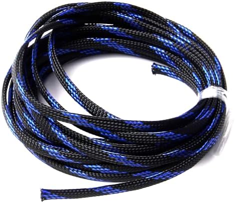 Jutagoss PET Expandable Braided Cable Sleeve, 16.4ft - 1/4 inch Black Blue Cable Management Sleeve, Wire Loom Tube Cord Protector for USB Cable, Power Cord, Audio Video and More, 1Pc