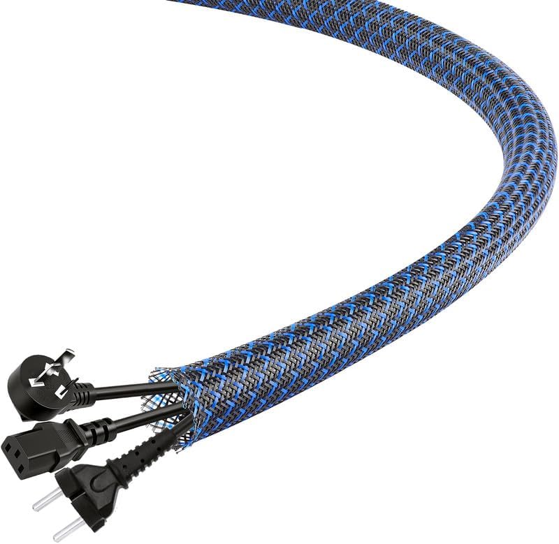 25Ft-1inch PET Expandable Braided Wire Sleeving,Wire Loom Cable Sleeve for TV,Computer,Home Theater,Automotive,Home Industrial,Electrical Wires,Chemical,Protect Cat from Chewing Cords,BlackBlue