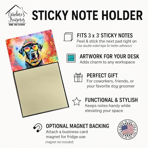 Caroline's Treasures Black Labrador Hippie Dawg Sticky Note Holder Refillable Dispenser Self-Sticky Note Pads, Memo Pads Blank Desk Accessories