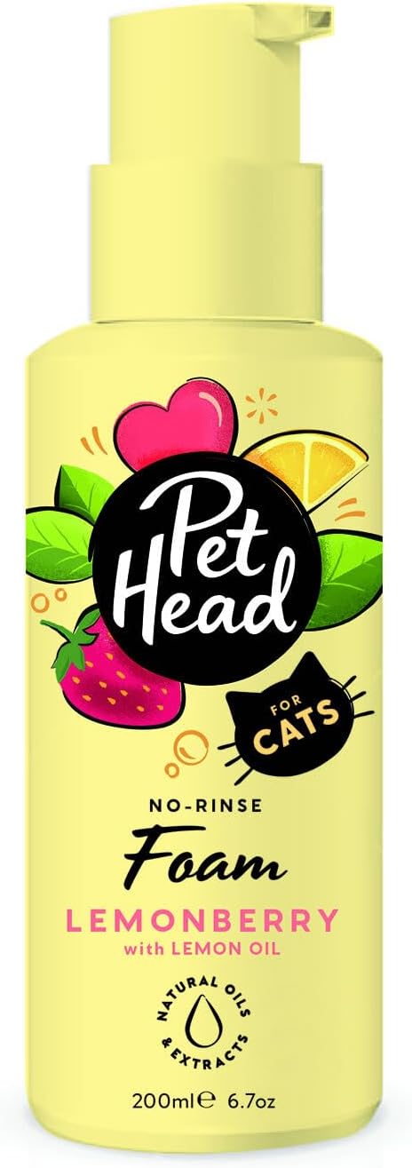 Pet Head Felin' Good Cat No Rinse Foam | Fruity Scent with Aloe Vera | Dry Cat Shampoo for Smelly Cats | Vegan | Lick-Safe | Gentle Formula for Kittens | Made in USA | 6.7 fl. oz.