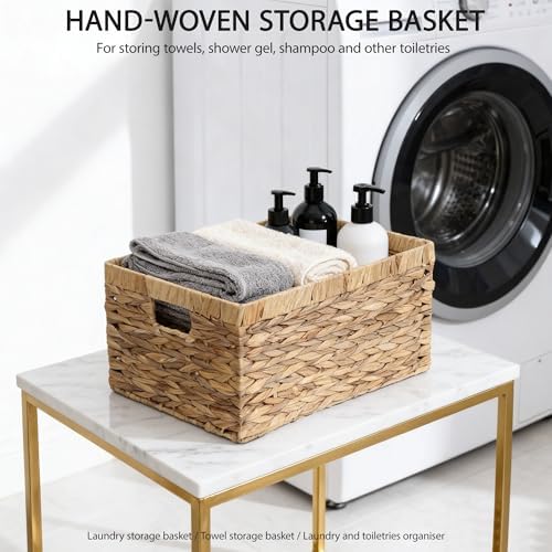 KINGWILLOW Woven Natural Water Hyacinth Rectangular Organizer Basket, Small