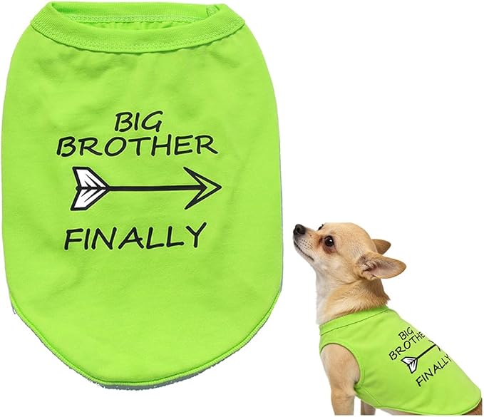 Cotton Dog Clothing for Small Dogs Cats Teacups Yorkie Teddy Kitten, Big Brother Print Pet T Shirt, Puppy Tee Tops Vest Clothes, Breathable Pet Apparel Outfits (Neck Girth 10.24'')