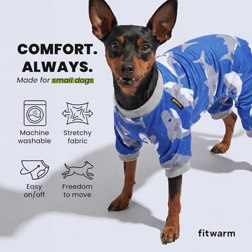 Fitwarm Shark Dog Pajamas, Dog Clothes for Small Dogs Girl Boy, Pet Onesie with Feet, Cat Outfit, Lightweight Velvet, Royal Blue, Large