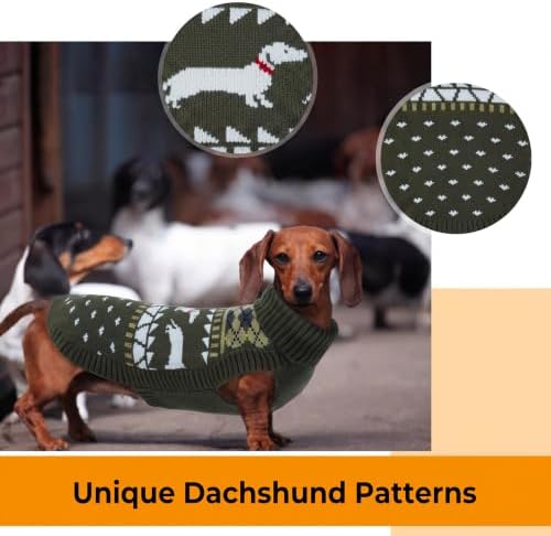 Lelepet Dachshund Sweater Turtleneck Dog Sweaters for Small Dogs (XS-XL) | Pullover Knitted Dog Coat,Cold Weather Dachshund Clothes,Fall/Winter Cozy Outfit for Wiener Dogs,Stretchy Knitwear,Army Green