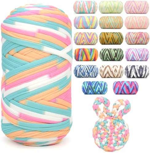 400g Tshirt Yarn for Crochet,Rainbow T Shirt Soft Elastic Fabric Chunky Thick T-Shirt Crochet Yarn for Crocheting Knitting Beginner Hand Knitting for Bag/DIY Craft/Home Decor-Candy