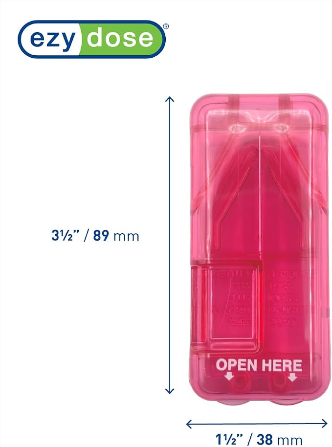Ezy Dose Pill Cutter & Splitter, Built-in Pill Dispenser, Pink | Easy-Cut Stainless Steel Blade for Tablets, Vitamins, Medication, Portable Pill Cutter for Seniors, Pets, Travel-Size