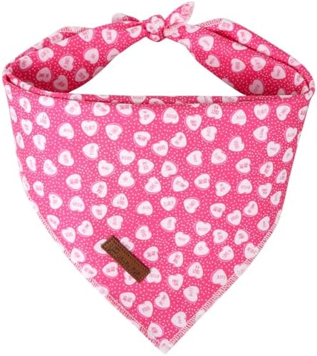 Valentine Dog Bandana, Pink Heart Triangle Bid Scarf for Small Medium Dog, Cotton Pet Kerchief for Girl Boy Dogs or Cats, Red Dog Bandana, Cute Adorable Puppy Bandana