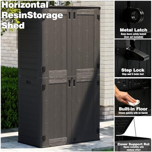 Tall Vertical Outdoor Storage Cabinet with 3-Tier Shelves, 6.8x4 Ft Waterproof Thickened Black Resin Storage Shed for Patio, Garden and Garage