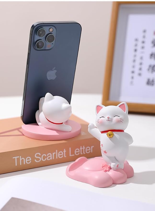 Cute Cat Phone Holder Desk Ornament Kawaii Phone Stand Universal Desk Phone Stand for All Mobile Smartphones Tablets