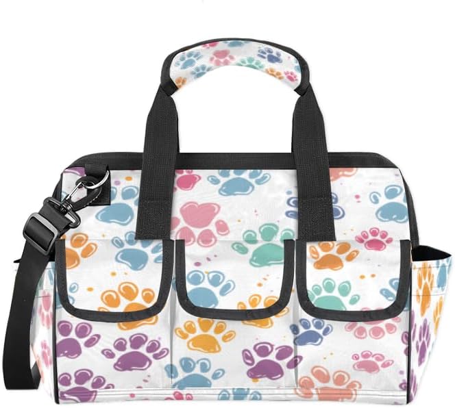 Cat Dog Paw Print Tool Bags for Men Women Multi-Pockets Wide Mouth Tool Organizer Storage Tote Bag Waterproof Stroage Bags with Adjustabe Shoulder Straper for Car Electrician Garden