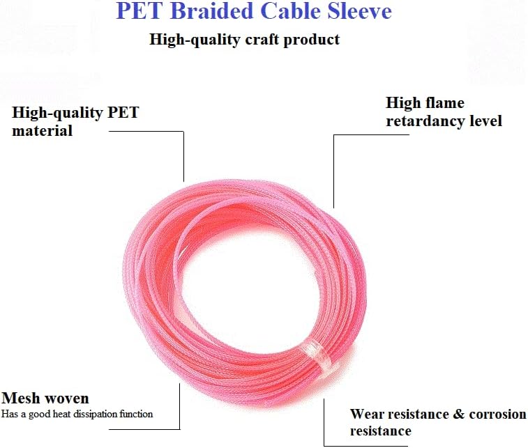 Bettomshin 1Pc 32.8Ft(10m) Cable Management Sleeve, 1/4"(6mm) Width PET Pink Cord Protector, Wire Loom Tube Insulated Split Sleeving for USB Cable Power Cord Organizer Video Cable Hider