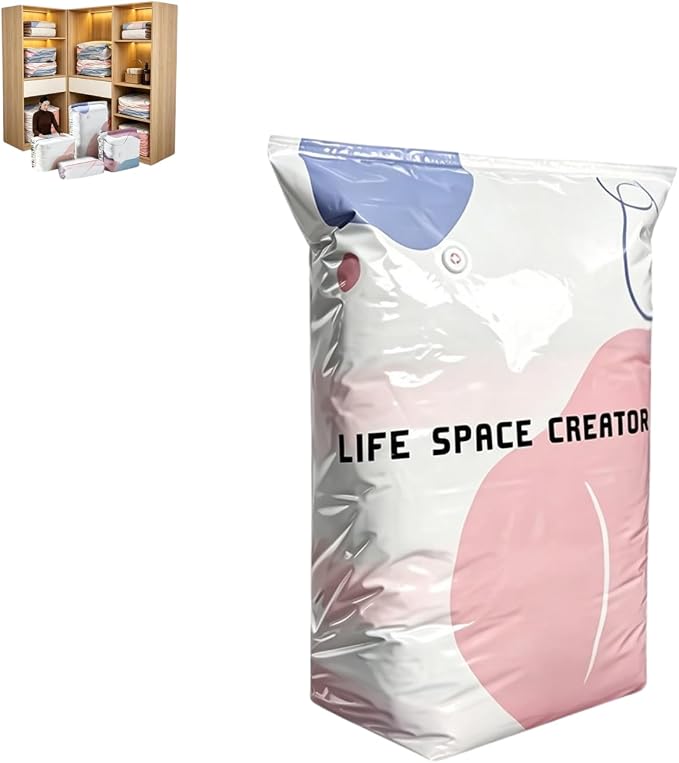 No-Pump Vacuum Storage Bags, 2026 New Reusable Space Saver Bags, 3-Sec Fast Compression, Air Tight Compression Storage Bags for Clothes, for Clothes, Comforters, Blankets (1PCS, Large)