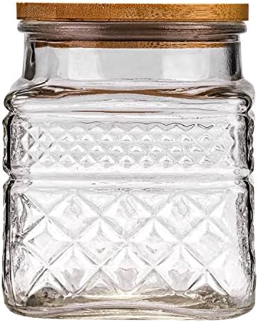 WHJY Glass Storage Container with Lid, Airtight Glass Jars, Farmhouse Tea Canister, Dog Treat Jar for Pet, Glass Candy Cookies Coffee Canister Jar Bath Salt Container - Square 47 oz