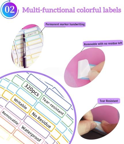 Removable Waterproof Labels 320 pcs for Daycare, Kitchen, Office, Home Organization Projects. Colored Border Labels