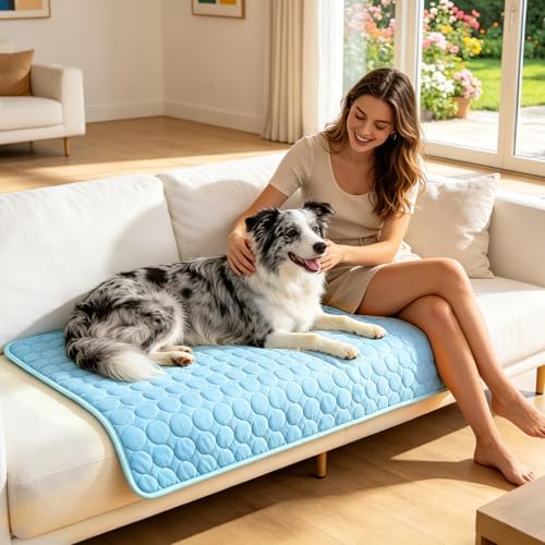 Portable Dog Cooling Mat, Q-Max 0.4 Non Slip Washable Pet Bed Pad | Fortable Washable Cooling Mat for Dogs, Fits Small Medium Large Dogs Cats Indoor Outdoor Use Heat Relief Pet Cool Bed