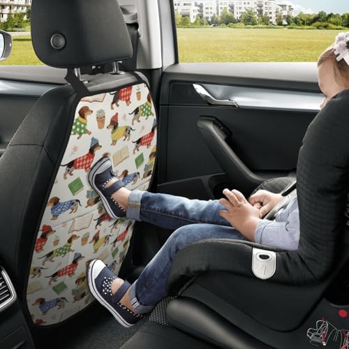 Car Seats Back Protector 2 PCS - Dachshund | with 3 Storage Pockets, Shield Seats From Dirt, Mud Scratches, Fits Cars SUVs Trucks and Jeeps