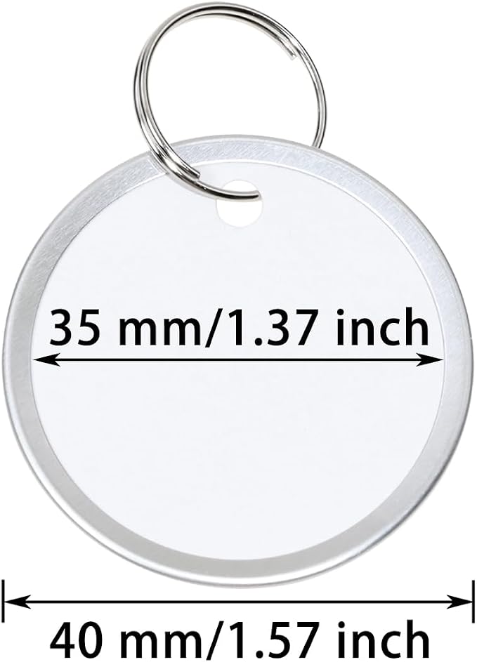 ONLYKXY 60pcs Round Paper Label Tag with Split Ring for Key Chain,Universal Identifiers Name Luggage Marking Tag with Metal Rim Blank Coded Price Display Hanging for Home,Office (White, 1.5 in)