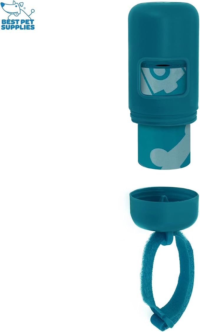 Best Pet Supplies Dog Poop Bag Holder Leash Attachment with Reusable Dispenser for Travel, Walking, Park, and Outdoor Use, Durable with Clip-On - Turquoise, Pack of 2, Plastic Dispenser w/30 Bags