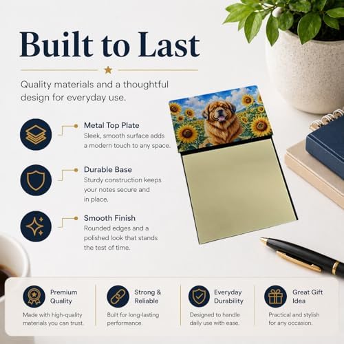 Caroline's Treasures Tibetan Mastiff in Sunflowers Watercolor Sticky Note Holder Refillable Dispenser Desk Accessory 3x3 Pad Gift