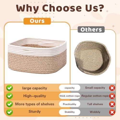 Storage Baskets for Shelves, 2 Pack Shallow Basket
