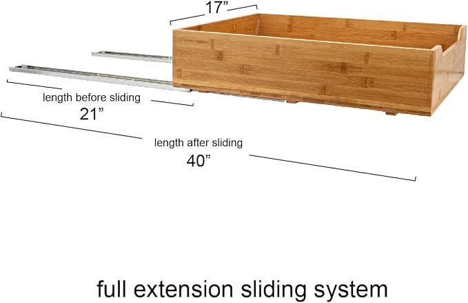 Household Essentials Glidez Bamboo and Steel Pull-Out/Slide-Out Storage Organizer for Under Cabinet Use - 1-Tier Design - Fits Standard Size Cabinet or Shelf, Natural
