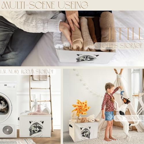 Funny Raccoon Bathroom Storage Bins Box, Raccoon Bathroom Decor, Raccoons Gifts Storage Basket Laundry Hamper with Handle for Bath Room Clothes Vanity Undersink Home Organization
