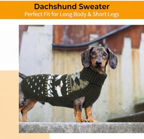 Lelepet Mini Dachshund Sweater Turtleneck Dog Sweaters for Small Dogs XS-XL | Pullover Knitted Dog Coat,Cold Weather Dachshund Clothes,Fall/Winter Cozy Outfit for Wiener Dogs,Stretchy Knitwear,Army Green