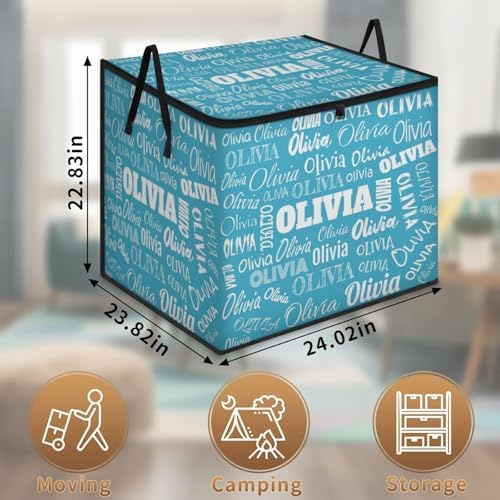 Custom Storage Baskets Cubes for Home with Name, Lake Blue Background Large Foldable Organizer Collapsible Storage Bins for Home Blanket Comforters Clothes Closet Nursery
