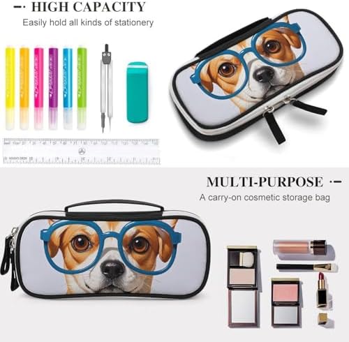 Pet Dog Soft Bow Tie, Oversized Glasses Leather Makeup Bag Portable Small Cosmetic Organizer Waterproof Toiletry Bags Brushes Pencils And Travel Make Up Accessories
