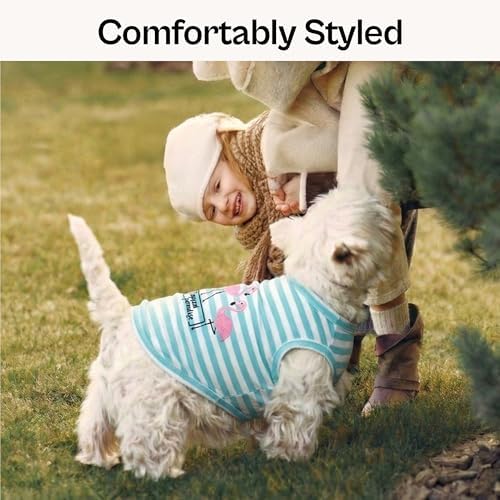 Parisian Pet Flamingo Dog Shirt – 100% Cotton Striped Shirts for Small Dogs – Sleeveless Puppy Vest – Lightweight and Breathable Pet Apparel – Pullover Summer Dog Clothes - Stretchy T Shirts for Dogs